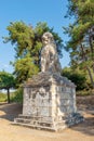 Full view of the Lion of Amphipolis monument in Greece with visitors near the base Royalty Free Stock Photo