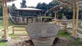 A full view of San Agustin Archaeological park with dolmens, solar deity and eagle sculptures Royalty Free Stock Photo