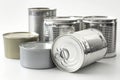 Full View of Stacked Silver Cans: Concept for Old-fashioned Food Storage, Emergency Meal Preparation, and Recycling Aluminium Royalty Free Stock Photo