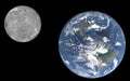 Full visibility of the earth with atmosphere and clouds and the moon from space, 3D rendering, detailed images furnished by NASA.