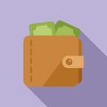 Full wallet of cash icon flat vector. Payment stack