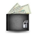 Full Wallet Vector. Black Color. Locked With Padlock. Money Secure Concept. Classic Modern Leather Wallet. Dollar Royalty Free Stock Photo