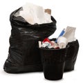 Full wastebasket and plastic bag Royalty Free Stock Photo