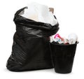 Full wastebasket and plastic bag