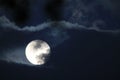 Full white moon behind clouds