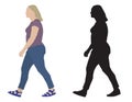 Full woman in motion, side view and silhouette. Vector illustration