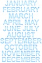 Full year every month calendar blue letters with clouds on white / Transparent