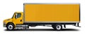 Full yellow Freightliner M2 delivery truck side view.