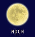 Full yellow moon over dark blue sky. Vector