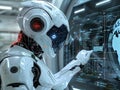 fullbody android ensuring network integrity, cyber defense, modern design