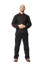 Fullbody portrait of Afro American professional cook isolated.