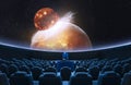 Fulldome digital projection of planetary crash at the planetarium Royalty Free Stock Photo