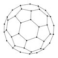 Fullerene, a molecular compound, convex closed polyhedra composed of tricoordinated carbon atoms from abstract futuristic