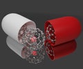 Fullerene nanomedicine with capsule case 3d rendering