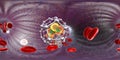 Fullerene nanoparticles in blood, conceptual 3D illustration, 360 degree panorama