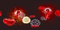 Fullerene nanoparticles in blood, conceptual 3D illustration, 360 degree panorama