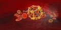 Fullerene nanoparticles in blood, conceptual 3D illustration, 360 degree panorama