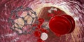 Fullerene nanoparticles in blood, conceptual 3D illustration