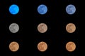 Fullmoon in nine colour temperatures