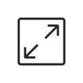 Fullscreen pictogram arrow size icon. Full screen bigger extend video wide web app maximize symbol icon, enlarge.