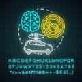 Fully autonomous neon light concept icon. Car driven by artificial intelligence. Autopilot system. Driverless car idea