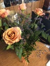 showing sincerity and gratitude with bouquet of light peach roses, THANK YOU