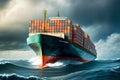 fully container-laden cargo ship sails sea Royalty Free Stock Photo