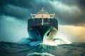 fully container-laden cargo ship sails sea Royalty Free Stock Photo
