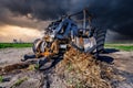Fully destroyed burnt down tractor Royalty Free Stock Photo