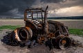 Fully destroyed burnt down tractor Royalty Free Stock Photo