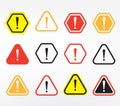 Vector set of danger signs, warning signs, attention signs, exclamation marks Royalty Free Stock Photo