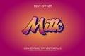 Milk vector eps 3d text effect design. Royalty Free Stock Photo