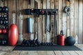 A fully equipped gym room with a variety of exercise equipment, including treadmills, weight machines, and stationary bikes, A Royalty Free Stock Photo