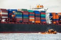 Fully laden container ship in port