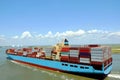 Cargo container ship entering port of Savannah, Georgia. Royalty Free Stock Photo