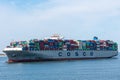 Fully loaded cargo container ship `Cosco Fortune` owned by COSCO company, sailing out from port of Norfolk