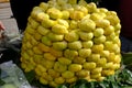 Fully matured yellow sweet fig fruit stack at fresh fruit market