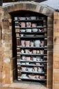 Fully packed fire brick soda kiln oblique view, handmade hobby