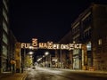 Fulton Market District on Fulton Market Street. Night scene. Street in Chicago, streets in Illinois. Royalty Free Stock Photo