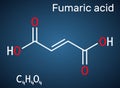 Fumaric acid, C4H4O4, molecule. It is unsaturated dicarboxylic acid, food additive E297. Structural chemical formula on the dark Royalty Free Stock Photo