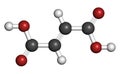 Fumaric acid molecule. Found in bolete mushrooms, lichen and iceland moss and used as food additive. Atoms are represented as