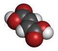 Fumaric acid molecule. Found in bolete mushrooms, lichen and iceland moss and used as food additive. Atoms are represented as