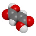 Fumaric acid molecule. Found in bolete mushrooms, lichen and iceland moss and used as food additive. Atoms are represented as