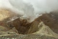 Fumarole activity in crater of Mutnovsky volcano. Royalty Free Stock Photo