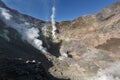 Fumarole, brimstone field in crater active Mutnovsky Volcano