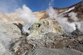 Fumarole, brimstone field in crater active volcano of Kamchatka