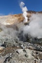 Fumarole, brimstone field in crater active volcano of Kamchatka