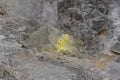 Fumarole emitting smoke, fume and sulphur steam in mountain valley at Tamagawa Onsen Hot spring in Senboku city, Akita prefecture