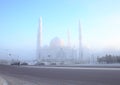 Fumed winter street around the mosque Royalty Free Stock Photo