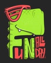 Fun all day vector illustration Dinosaur in glasses t-shirt design.